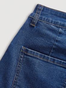 Lässiger Pendler-Knopf-Mittelwesten-Denim Rock - Dunkle Waschung - Übersicht 5