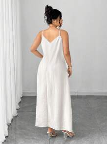 SHEIN PETITE CURVE Váy không tay màu trơn cỡ lớn dành cho nữ, mùa hè - Màu be - Xem 2