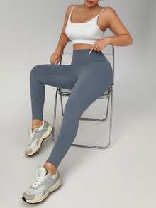 DAZY Women's High Waist Pleated Slim Fit Sports Pants - Blue - View 4