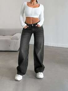 EURMUSE LOW RISE STRAIGHT CYT WOMEN BLUE JEAN - Dark Grey - View 5