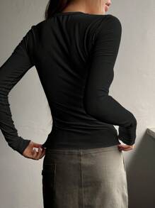 DAZY Camiseta tipo henley de manga larga con botones hasta la mitad, ropa de otoño