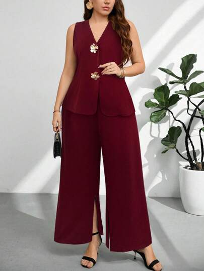 Firerie Plusstorlek damkostym i två delar, avslappnad pendlarkostym för kontoret, formell väst med blommig roségulddekor, knappar och byxor, lämplig för alla hjärtans dag, konserter, föreställningar, dejter, formella galor, bröllop, sexig, elegant, pendlare, tillbaka till skolan, semester, strand, kontorsdiva, sjöjungfrustil, födelsedagsfest, plusstorlek formell, formell kostym för kvinnor, byxdräkt för kvinnor, plusstorlek byxdräkt för kvinnor, byxdräkt för höst/vinter