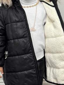 Chaqueta con capucha forrada térmicamente de color negro casual y versátil para bebés niñas, cálida para otoño/invierno - Negro - Ver 7