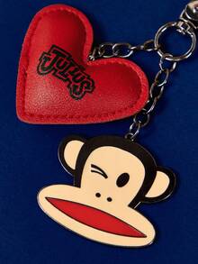 Paul Frank X SHEIN 时尚可爱锌合金猴子钥匙扣，3D红心皮包吊坠 - 彩色 - 查看 3