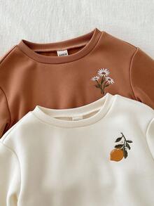 Loomiva 2件套女婴花卉印花柔软针织圆领长袖套头衫套装 - 棕色 - 查看 4