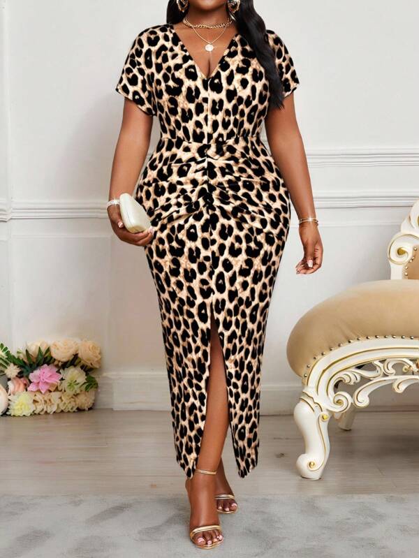 SHEIN Lady Plus Size Women Crew Neck Ruffle Sleeve Elegant Leopard Print Midi Dress Spring And Summer Casual Elegant Boho Leopard Print Brown Notched V-Neck Woven Puff Sleeves Long Loose Robe Plus Size Dress Vacation Outfits Woman Beach Outfits For Woman Beach Vacation Beach Dress Wedding Guest Dress Women Business Casual Woman Prom Dress Animal Print Dress Cheetah Dress For Women Leopard Dress Plus Size Leopard Print Dress Cheetah Print Dress Plus Size Leopard Dress