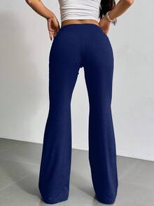 EURMUSE Drawstring Waist Flare Leg Sweatpants - Royal Blue - View 2