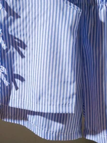 SHEIN 2pcs Tween GirlsSleeveless Woven Striped Camisole With Bowknot Accent & Elastic Waist Loose Casual Shorts Set, Summer Summer Holiday - Blue and White - View 7