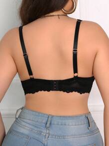 SHEIN Áo ngực ren vá sâu chữ V quyến rũ cỡ lớn dành cho nữ - màu đen - Xem 2