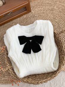 LMoss Kids 年轻女孩纯色圆领修身蝴蝶装饰针织连衣裙