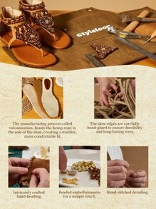 Styleloop Women's Woven Rope Platform Wedge Sandals, Vacation Style BOHO Chic Retro American Western Music Festival Party Outfit