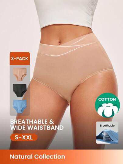 LUVLETTE 3条装棉质高腰女士内裤套装-柔和色