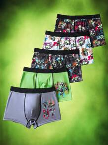 TEENAGE MUTANT NINJA TURTLES | SHEIN 5pcs Tween Boy Black & Green Cool Boy Soft & Comfy Cute Cartoon Turtle Printed Underwear,Basic Casual Briefs - Multicolor - View 7