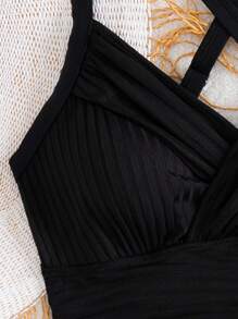 Swim Lushoire 2 件套女式吊带罗纹椰子树印花性感比基尼上衣和抽绳短裤，休闲沙滩泳装 - 彩色 - 查看 4