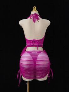 Swim SXY 4 件套女士新款性感比基尼套装：细肩带露背上衣、侧系带衬衫、侧系带泳裤、侧系带迷你裙、夏季泳装 - 彩色 - 查看 9