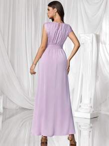 Coutiva Nouvelle robe élégante et stylée à col asymétrique et coupe slim - Rose pâle - Voir 2