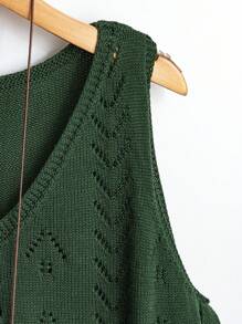 Linhara Plus Size Solid Color V-Neck Hollow Out Sleeveless Knit Top, Casual - Green - View 4