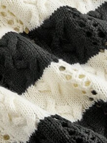 Skyraze Lässiger Pullover Cardigan mit Streifen in Kontrastfarbe für Damen mit Rundhalsausschnitt, für Brunch-Damen, Renaissance-Messe, formelle Abendgarderobe, Konzert-Damen, Teeparty-Oberteile, Kleidung für den Schulanfang - Verschiedenfarbig - Übersicht 4