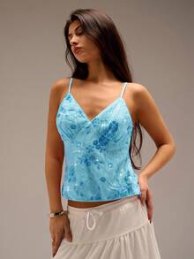 Avantive Áo hai dây thêu hoa sequin mới mùa hè, trang phục dự tiệc cho nữ - Màu xanh bạc hà - Xem 6