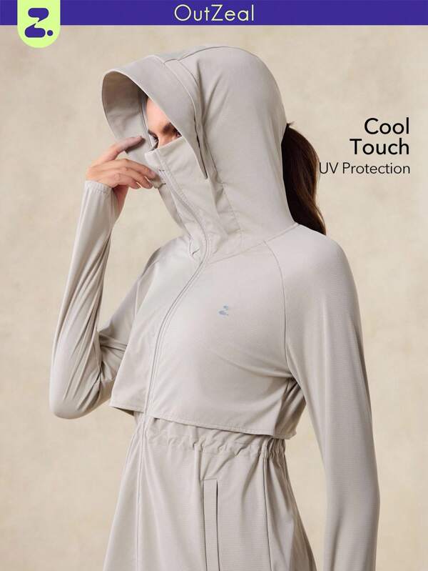 OutZeal SunProof UPF50+ Cooling Sun Protection Drawstring Waist Hooded Jacket Women With Detachable Brim