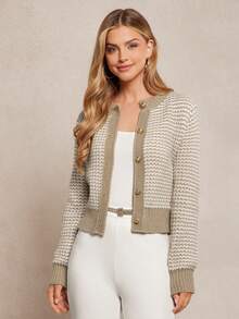 Amorya Women's Elegant Metal Button Knitted Cardigan, Suitable For Daily Wear And Occasions, Autumn Knit Cardigan Cardigan For Women Cropped Cardigan Button Cardigan Women Cardigan Women's Winter Sweater