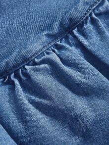 Sweetra Ruched Waist Ruffled Hem Mid-Waist Denim Skater Skirt - Medium Wash - View 6