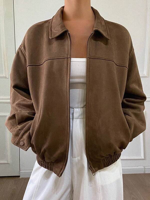 Livesso Livesso Women's Casual Loose Fit Turndown Collar Regular Jacket, Autumn