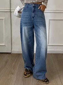 DAZY Jeans rectos casuales y sueltos para mujer, nueva colección de otoño - Azul - Ver 5