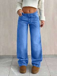 SHEIN Tall TALL CASUAL LOW WAIST BAGGY LOOSE STRAIGHT LEG JEAN - Baby Blue - View 4