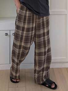 DAZY Men's Brown Plaid Casual Lounge Pants, Spring/Summer, Fall Pajama, Winter - Brown - View 3