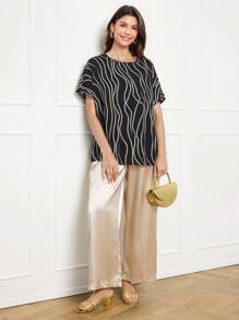 Miaspire 女士波尔卡圆点印花蝙蝠翼短袖休闲衬衫 - 彩色 - 查看 5