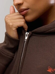 Musera Sport Áo khoác thể thao có khóa kéo Jersey, logo, áo hoodie năng động, trang phục tập gym, Padel Fitness, Desert Runner Fitness - Cà phê nâu - Xem 6