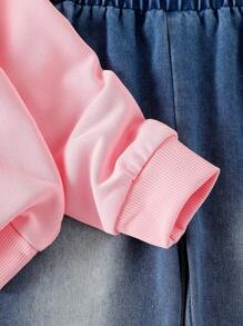 Elladie kids 两件套女童粉色圆领长袖蝴蝶结卫衣搭配喇叭牛仔裤，时尚甜美可爱，适合秋冬季节。粉色蝴蝶结牛仔裤，儿童粉色蝴蝶结牛仔裤，粉色蝴蝶结套装，女童粉色蝴蝶结卫衣，秋冬季 - 卡其色 - 查看 4