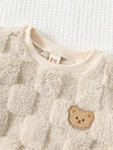 Cozy Pixies 2件套男婴棋盘格图案羊毛圆领运动衫和松紧腰裤套装 - 卡其色 - 查看 4