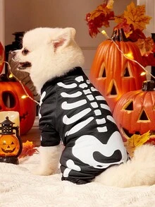 1pc Pet Cat Dog Universal Halloween Skull Cosplay Knitted Elastic Comfortable Dog Jumpsuit Pajamas, PETSIN Original Design - Multicolor - View 3