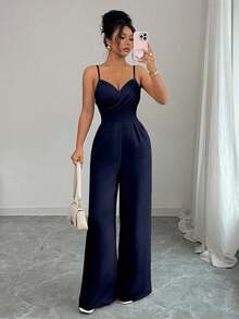 Rafferiza Women's Solid Color Minimalist Elegant Sleeveless Jumpsuit - Navy Blue - View 7