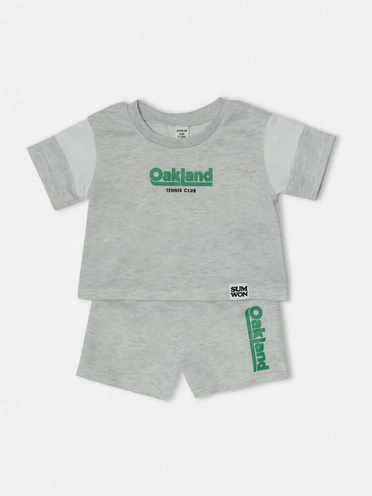 SUMWON 夏季网球俱乐部两件套印花弹力腰卫衣短裤运动衫抽绳步行套装休闲运动装 - 淺灰色 - 查看 7