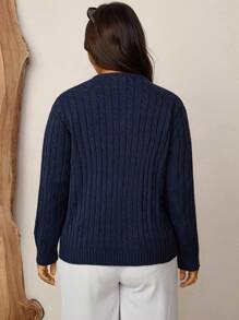 SHEIN LUNE Maglione casual oversize con scollo a V, lavorazione a maglia testurizzata con motivi ricamati