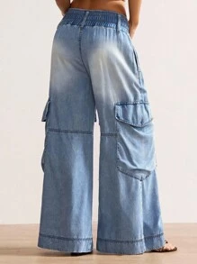 Bohemela 休闲纯色梭织牛仔宽腿宽松裤