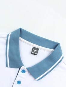 Manfinity Homme Áo thun polo nam tay dài màu tương phản, thường ngày, đi làm, Áo thun polo nam tay dài, Áo thun polo trắng và xanh nam, Áo thun polo nam tay dài, Áo thun polo nam thời trang, Áo thun polo nam mùa hè - trắng - Xem 3