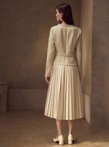 MOTF STUDIO PATCHWORK 2 IN 1 LUXURIOUS ELEGANT RUFFLE PEARL DECOR WOMEN DRESS - Apricot - View 3