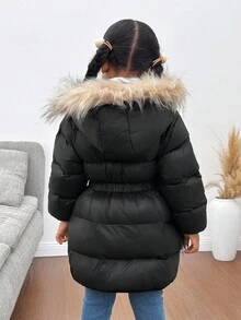 SHEIN Young Girl's Cute Versatile Thermal-Lined Black Padded Coat, Suitable For Autumn/Winter Fall - Black - View 2