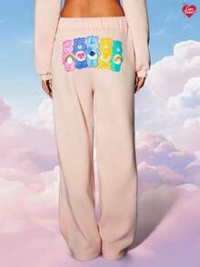 MISSGUIDED x Carebears 舒适慢跑高腰阔腿运动裤，全身印花家居服，可收藏卡通人物街头服饰 Y2K 裤子秋冬系列 - 粉色 - 查看 2