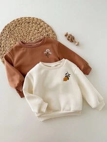 Loomiva 2件套女婴花卉印花柔软针织圆领长袖套头衫套装 - 棕色 - 查看 5