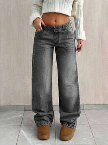 SHEIN Tall TALL CASUAL LOW WAIST BAGGY LOOSE STRAIGHT LEG JEAN - Grey - View 4