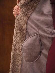 MOTF PREMIUM WOMEN'S LONG FAUX FUR CINCHED WAIST JACKET, AUTUMN/WINTER - Dusty Pink - View 8