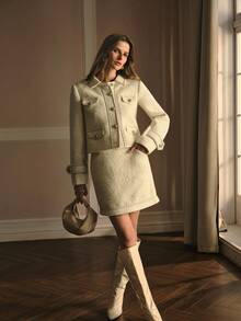 MOTF PREMIUM 斜口袋粗花呢半身裙 - 杏色 - 查看 8