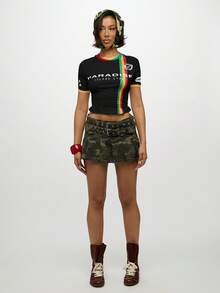 SUMWON WOMEN 天堂岛 Gyal 婴儿短款上衣 条纹水钻细节夏季节日俱乐部舞会狂欢加勒比 - 黑色 - 查看 3