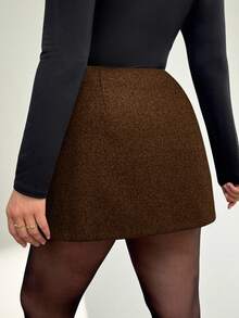 Auralis Plus Size Ladies Autumn And Winter Fashion Elegant And Comfortable Daily Basic Versatile Slim Brown Skirt With Lining Shorts,Fall,Winter Skirt - Coffee Brown - View 5