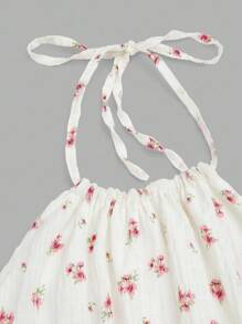 Sweetra Plus Size Halter Backless Top & A-Line Ditsy Floral Skirt 2 Pieces Set, Vacation - White - View 5